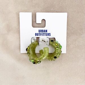 NWT Urban Outfitters Green Rhinestone Half Hoops
